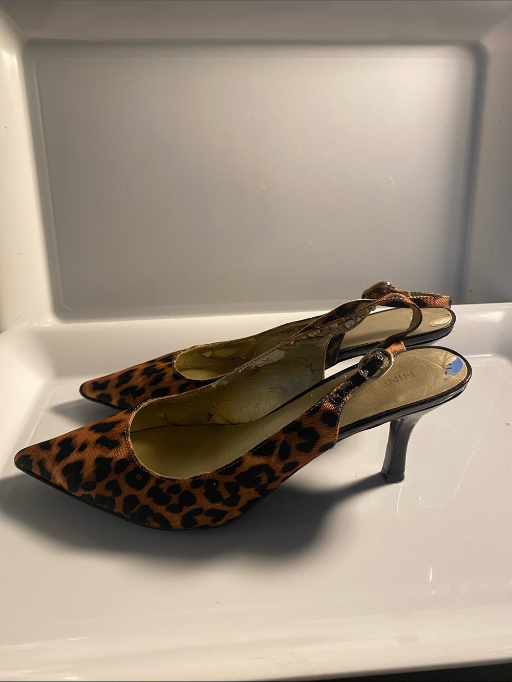 Nine West Leopard Print Pointed Slingback Flats - Brown/Black